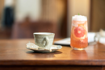 Tea, coffee and other drinks in the cafe house