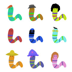 Collection of cute cartoon Larva Mascot Set. Vector illustration