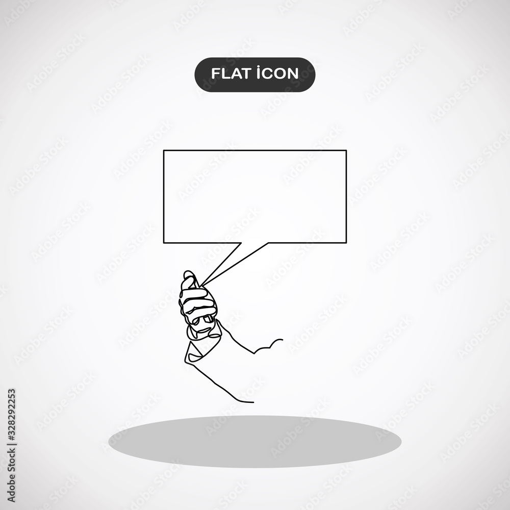 Poster Smart phone with speech bubble in hand. Vector illustration- continuous line drawing
