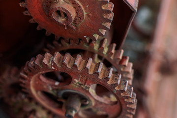 Old rusty farm equipment agricultural combine mechanism