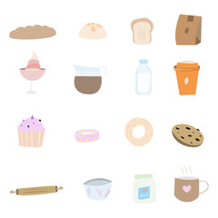 Set of flat fast food icons. Isolated on white background illustration vector.