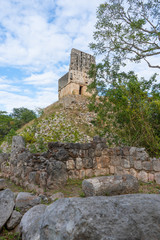 Fototapeta na wymiar El Mirador, a pyramid-like structure surmounted by a temple in Labna mayan archaeological site. Yucatan. Mexico
