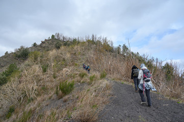 Fototapeta na wymiar Mount Somma, Naples / Italy - March 2020: Trekking on Mount Somma, visiting the burnt area and the quary.