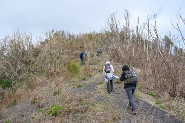 Obraz premium Mount Somma, Naples / Italy - March 2020: Trekking on Mount Somma, visiting the burnt area and the quary.
