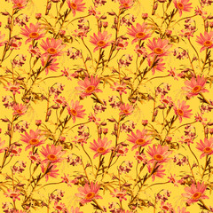 Field flowers, seamless pattern, template.