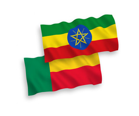 Flags of Ethiopia and Benin on a white background