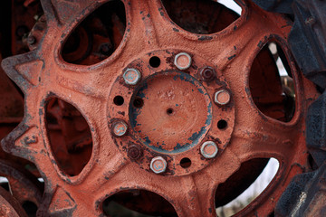 Old rusty farm equipment agricultural combine mechanism
