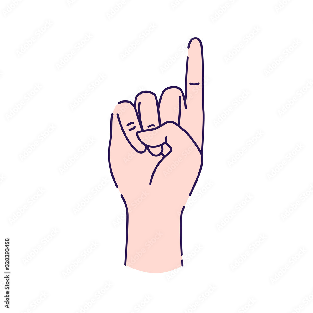 Poster hand showing one count line icon. pointing hand. make the index finger up gesture. pictogram for web