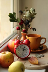 still life with coffee and clock