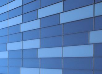 geometric blue metallic cladding modern facade in perspective view