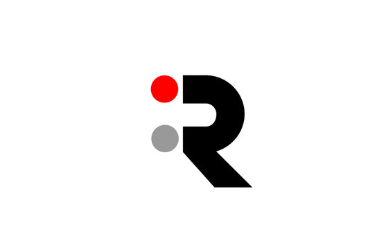 R dot dots letter logo alphabet icon design in red grey white for company and business