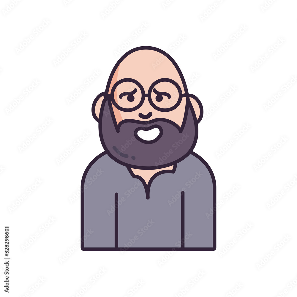Poster isolated avatar man with glasses and beard fill style icon vector design