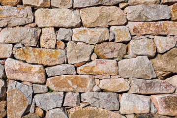 Stacked stone wall with various shaped blocks