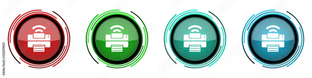 Leinwandbilder printer round glossy vector icons, set of buttons for webdesign, internet and mobile phone applicati