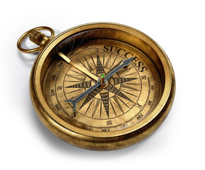 Fototapeta na wymiar Vintage brass compass isolated on white background