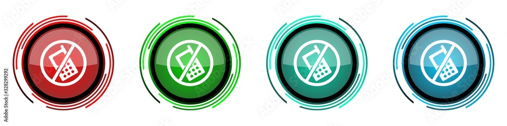 Aufkleber No phone round glossy vector icons, set of buttons for webdesign, internet and mobile phone applications in four colors options isolated on white background
