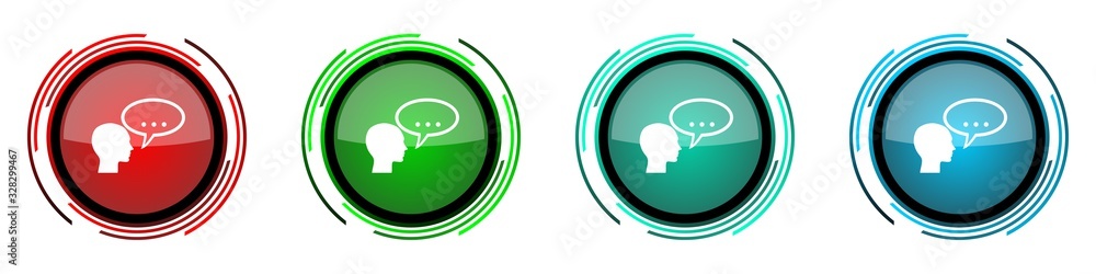 Aufkleber Forum round glossy vector icons, set of buttons for webdesign, internet and mobile phone applications in four colors options isolated on white background