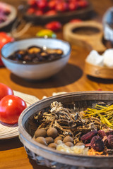 Wonderful ingredients, dried mushrooms in baskets