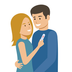 Pregnancy test. Young couple planning a baby. Two lines