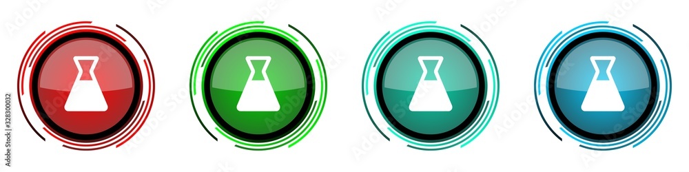 Poster Laboratory round glossy vector icons, set of buttons for webdesign, internet and mobile phone applications in four colors options isolated on white background