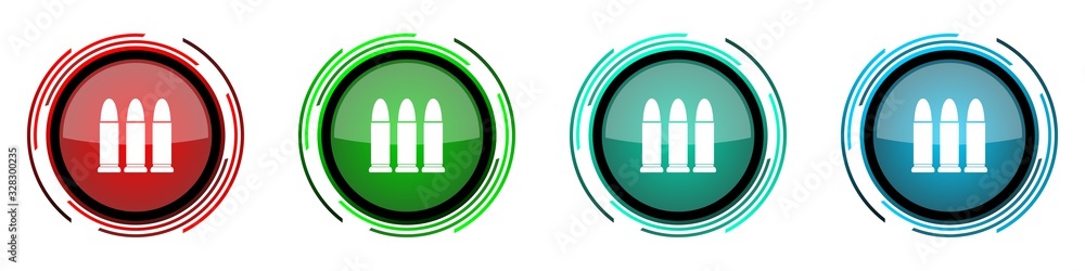 Poster ammunition round glossy vector icons, set of buttons for webdesign, internet and mobile phone applic