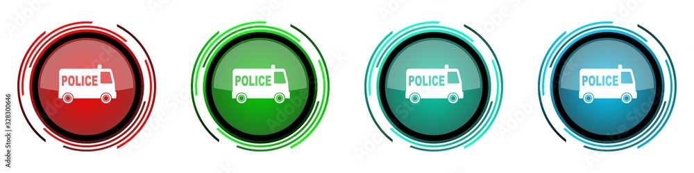 Aufkleber Police round glossy vector icons, set of buttons for webdesign, internet and mobile phone applications in four colors options isolated on white background