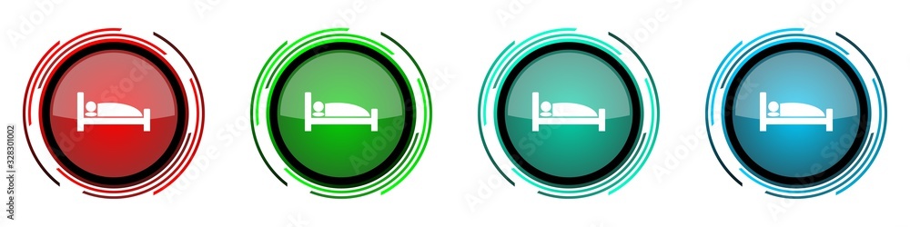 Poster Hotel round glossy vector icons, set of buttons for webdesign, internet and mobile phone applications in four colors options isolated on white background