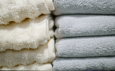 Counter in the store with a stack of towels.