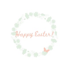 Easter wreath with flowers and eggs. Greeting card. The symbol of spring. Vector illustration.