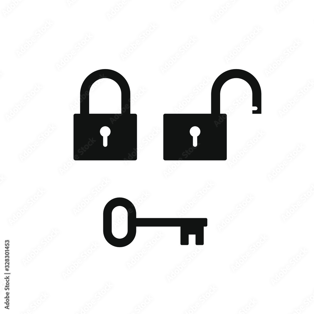 Poster lock and key icon symbol set. open and closed padlock with keyhole. security access logo. privacy sa