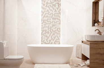 Obraz na płótnie Canvas Modern and cozy bathroom interior with decorative elements
