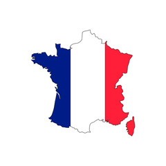 France map vector with flag, isolated on white background. 