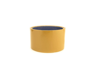 yellow adhesive tape lying sideways on a white background.