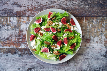 Healthy salad with figs and curd cheese. Keto diet. Keto salad.