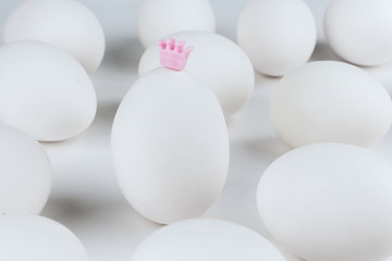 conceptual photo of personality. egg with a crown
