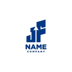 JF monogram logo with a negative space style arrow up design template	