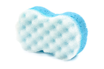 Blue bath sponge on white background
