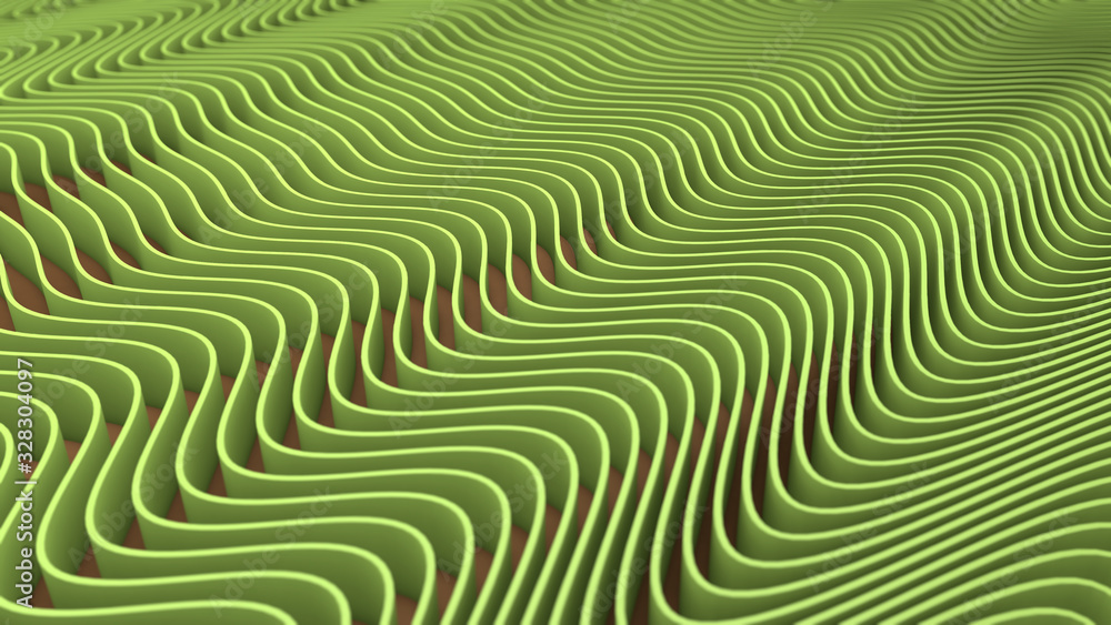 Poster 3d rendering of the background, which is formed by many wavy lines.