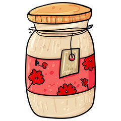 Dessert jam or confiture, Honey or Marmalade in glass jar. Vector doodle illustration. Children's illustration, cartoon style