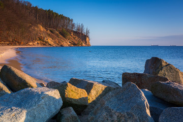 Cliff on the Baltic Sea at sunrise in Gdynia Orlowo. Poland