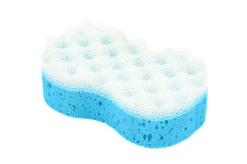 Blue bath sponge on white background