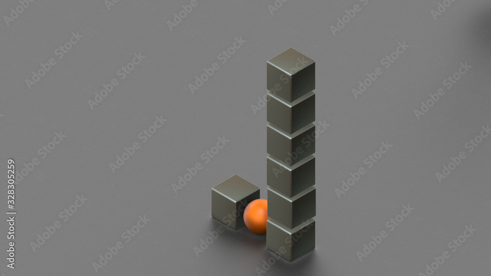 Poster 3d rendering of an object that consists of metal cubes. abstract form, illustration for screensavers