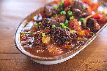 Traditional home-made, stir fried beef