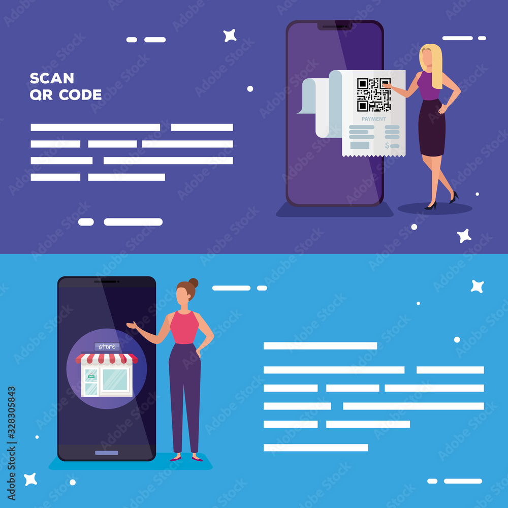 Poster set poster of scan code qr with icons vector illustration design
