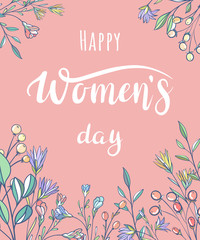 Greeting card Happy Women's Day. Backgrounds with flowers