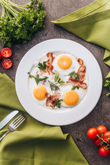 Perfect breakfast with bacon and eggs in the morning.