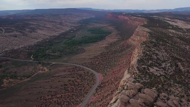Comb Wash and Comb Ridge in Utah Aerial Drone Flyover of Landscape