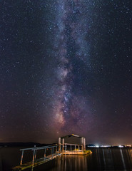 night time lapse, the Milky Way in the sky, beautiful night view of the Greek sea, it shows the...