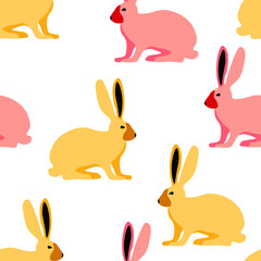 Rabbits, easter , animal , fashion vector seamless pattern on white background. Concept for wallpaper, wrapping paper, textile ,cards 