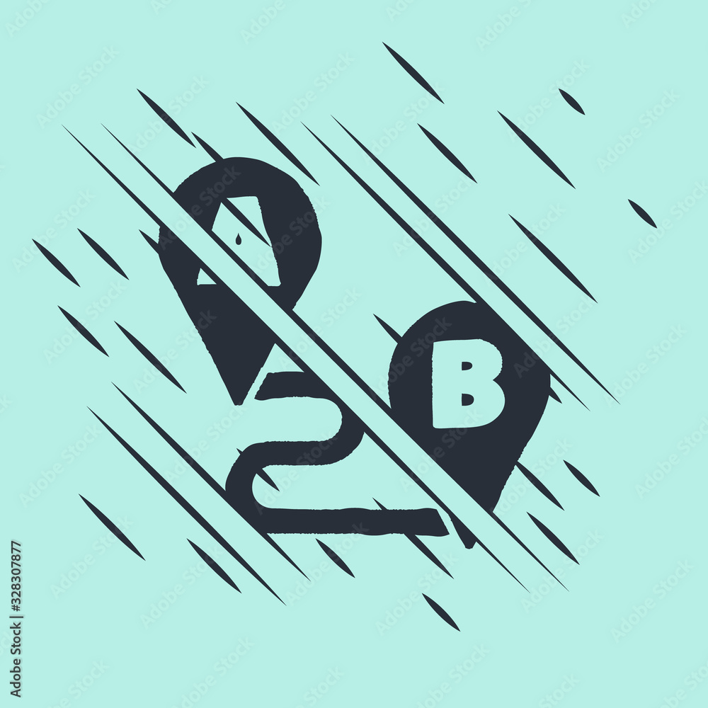 Poster black route location icon isolated on green background. map pointer sign. concept of path or road. g